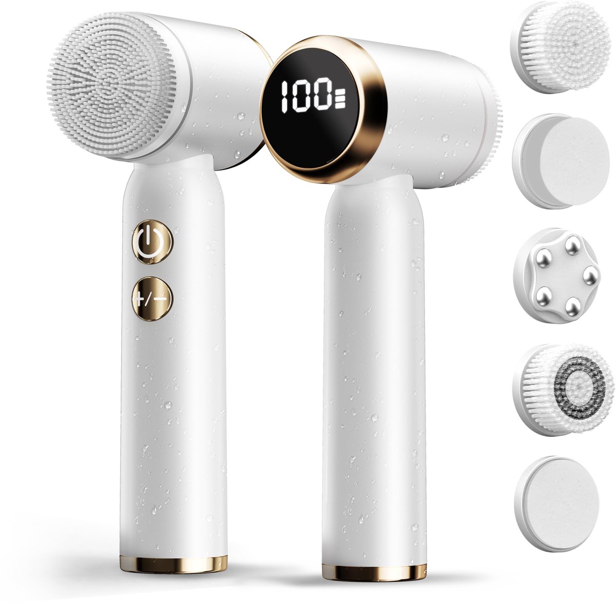carmdering - Gezichtsreiniger - 6-in-1 Gezichtsreiniger - Elektrische Gezichtsborstel - 3 snelheden, LED-display, 1000 mAh, IPX6 - Met 6 opzetstukken voor reiniging, exfoliatie en massage - Stil, draagbaar, 30 dagen batterij - Wit