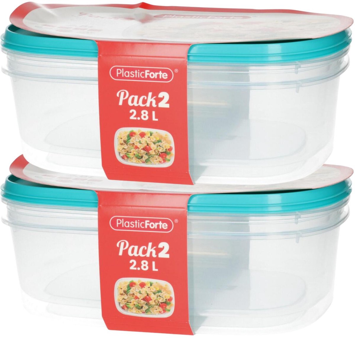 Plasticforte Vershoudbakjes - 4x stuks - 2.8 liter - herbruikbaar - transparant/blauw - kunststof - magnetron - vriezer