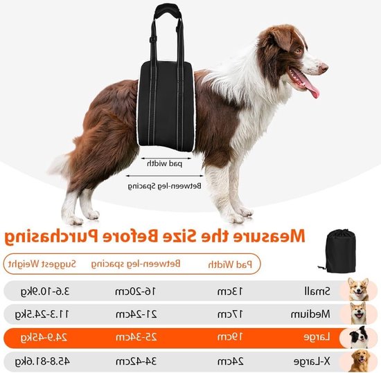 Hondenhulpmiddel voor Achterpootondersteuning, Verstelbare Draagband voor Oudere Honden, Steun voor Zwakke Achterpoten en Honden met Verwondingen (L) — afbeelding 5