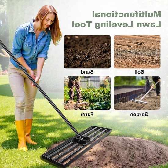 Robuuste Hark voor het Egaliseren van Grond, Verstelbare Handgreep, Tuin en Binnenplaats, 75 x 25 cm, Lengte 213 cm, Tuinaccessoire voor Efficiënt Werk — afbeelding 4