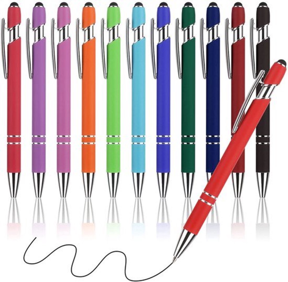 YQ-S025 Balpen Set - 12 stuks - Soft Touch met Stylus - Zwart