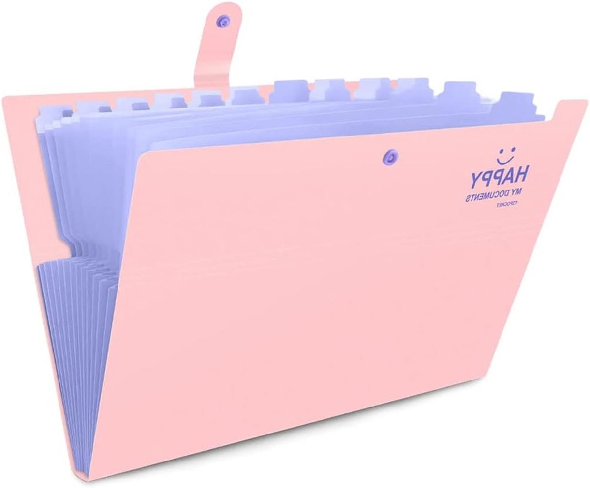 Bestandsmap Uitbreiden - Documenten Organizer - Thuis Kantoor School - 12 Compartimenten Gesp - 32.5cm Breed - Roze