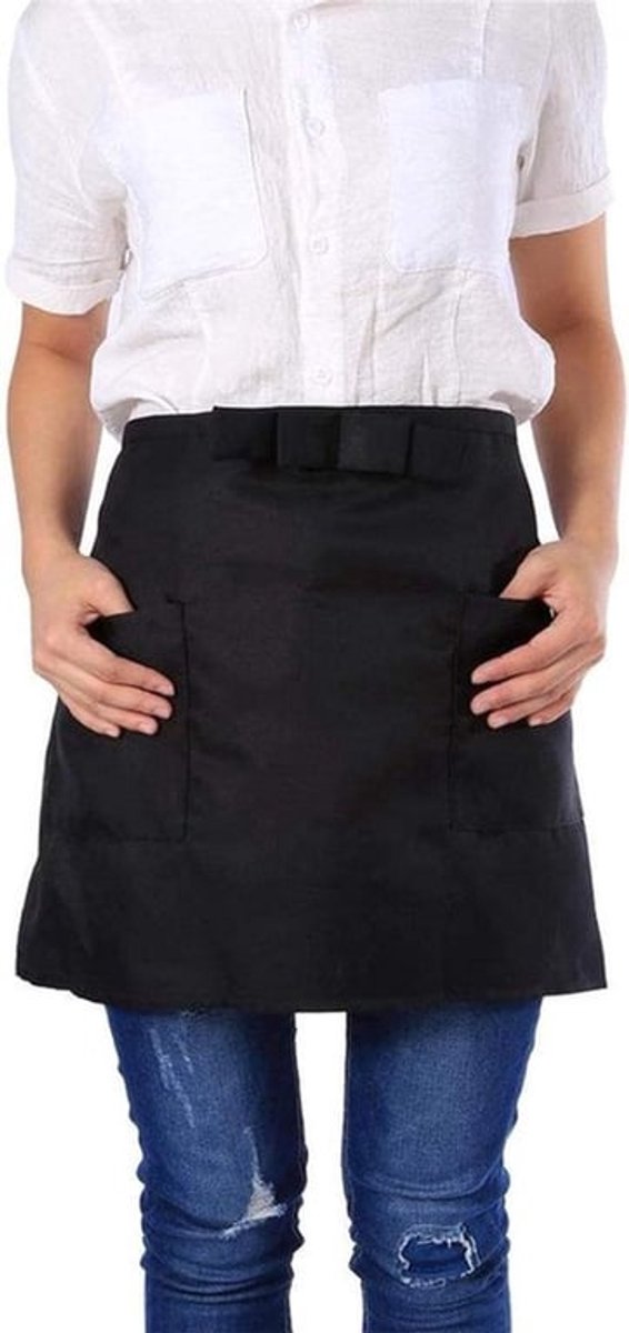 Keukenschort met dubbele zakken - Kort model, professioneel voor keuken en restaurant.