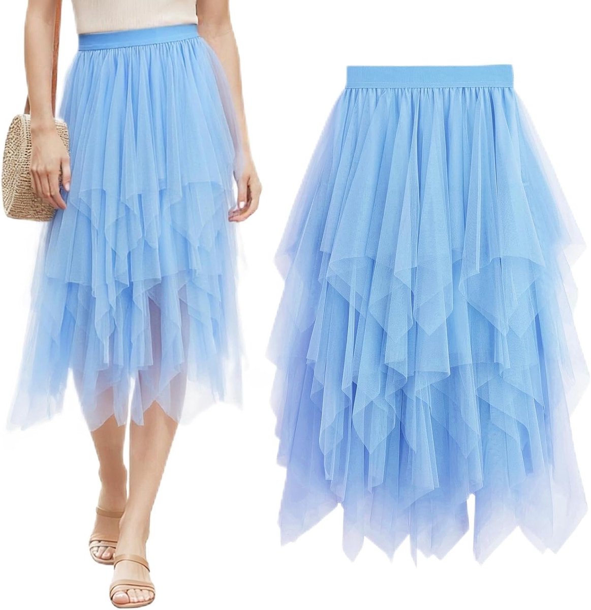Elegante Tulle Rok voor Dames met Hoge Taille en Ongelijke Zoom - Perfect voor Feestjes, Carnaval en Halloween met Voering en Plissé Design
