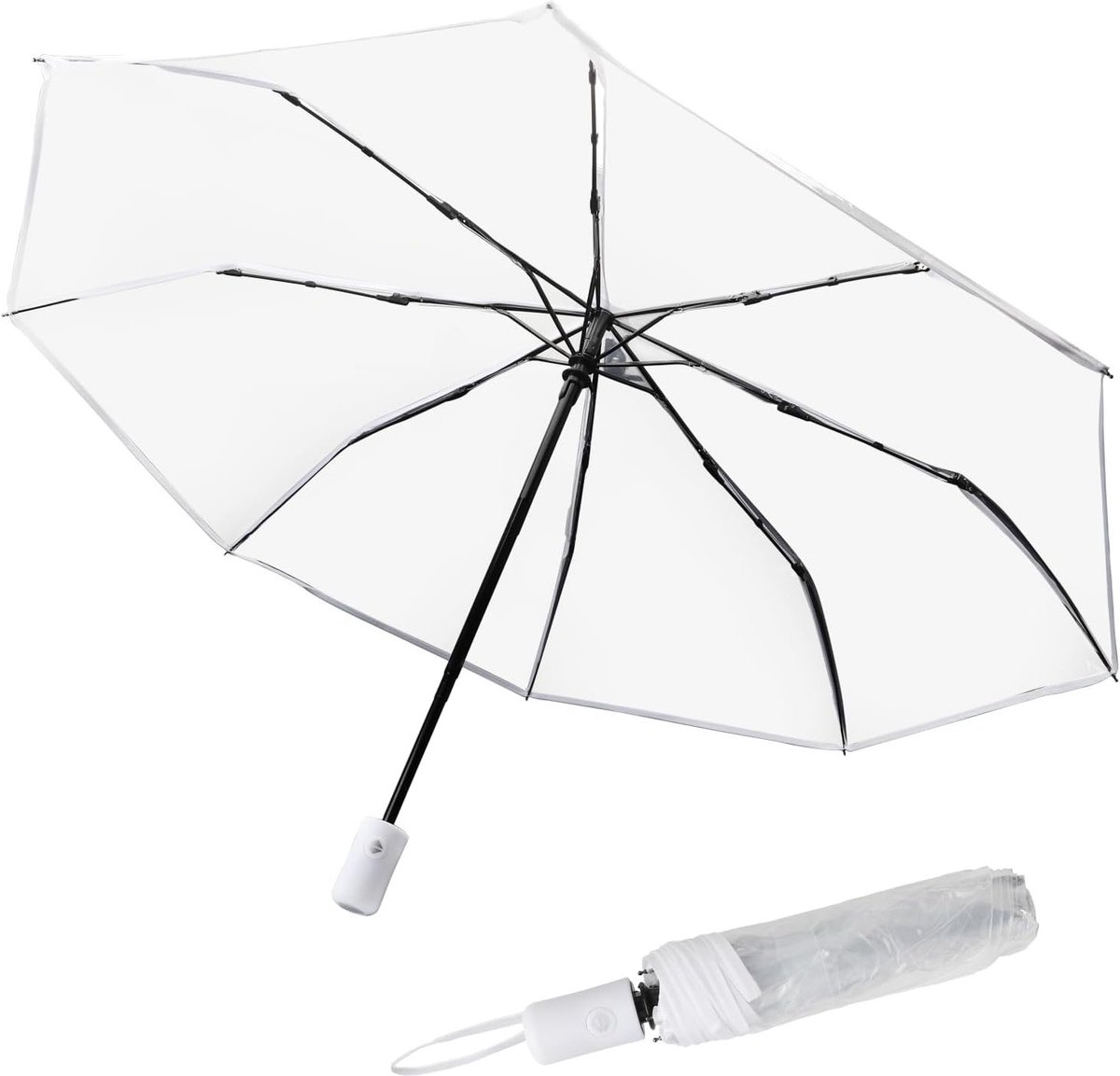 Vouwbare Transparante Paraplu - Compacte Elegante Witte Parasol voor Bruiloften en Dagelijks Gebruik - Lichtgewicht Winddichte Paraplu voor Reizen en Fotografie