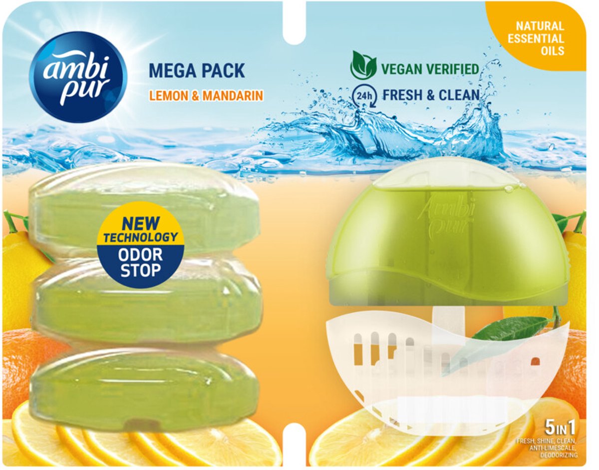 Ambi Pur - Toiletblok Mega Pakket Lemon & Mandarine - 6 x 220ml - Voordeelverpakking