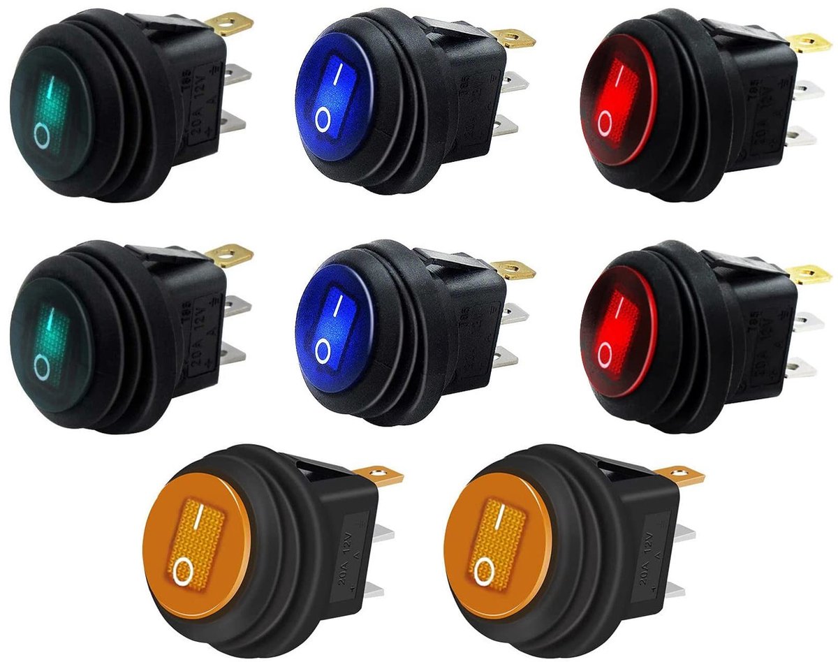 Dailygoods - LED auto-schakelaar - Waterdicht - Ronde design - 12V tuimelschakelaar - Geschikt voor auto en boot - 3-polig model