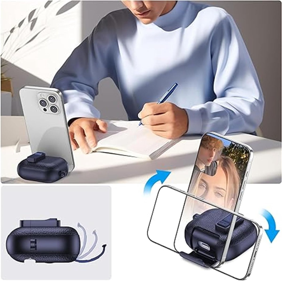 AirPods Pro 3e Generatie Hoes met Lock Clip en Stand - Schokbestendige Bescherming met Carabiner in Army Green - Luxe Leerlook, Ideaal voor Reizen en Dagelijks Gebruik
