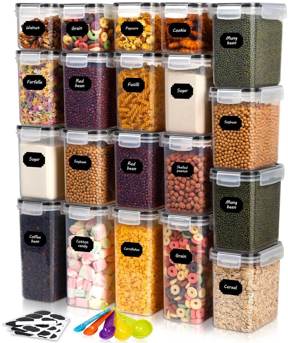 Dailygoods - Opbergdozen Set van 20 - Voedselopslag - Luchtdicht - Transparant - Keuken Organizer - Voor Granen en Meel