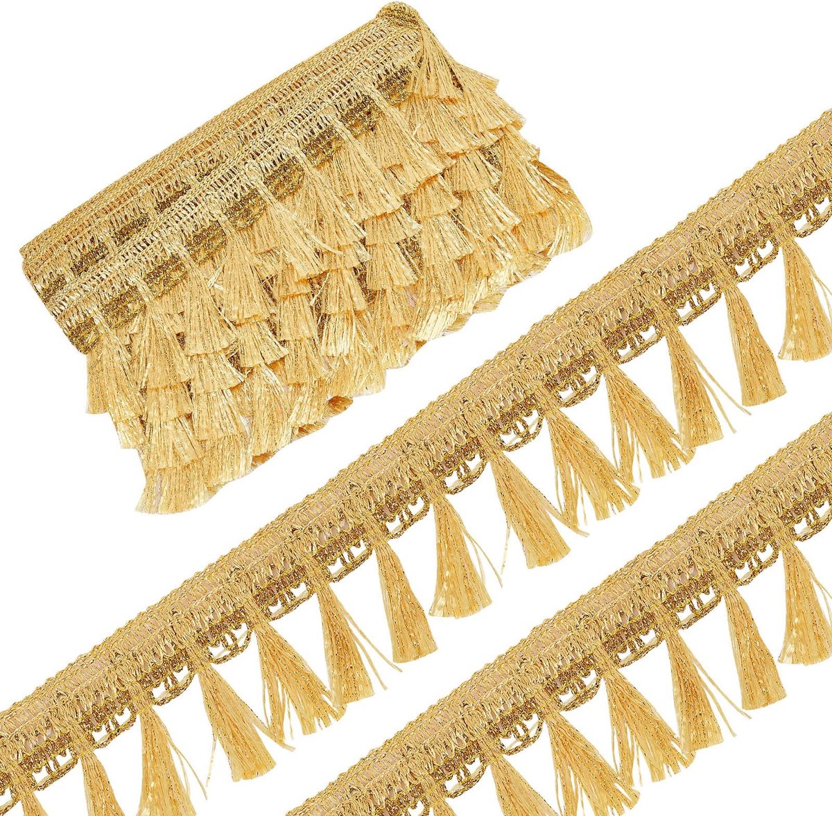 Dailygoods - Gouden franjes - Kant met kwasten - 54 mm - Polyestervezel - Decoratie voor knutselen - Geschikt voor kleding en gordijnen