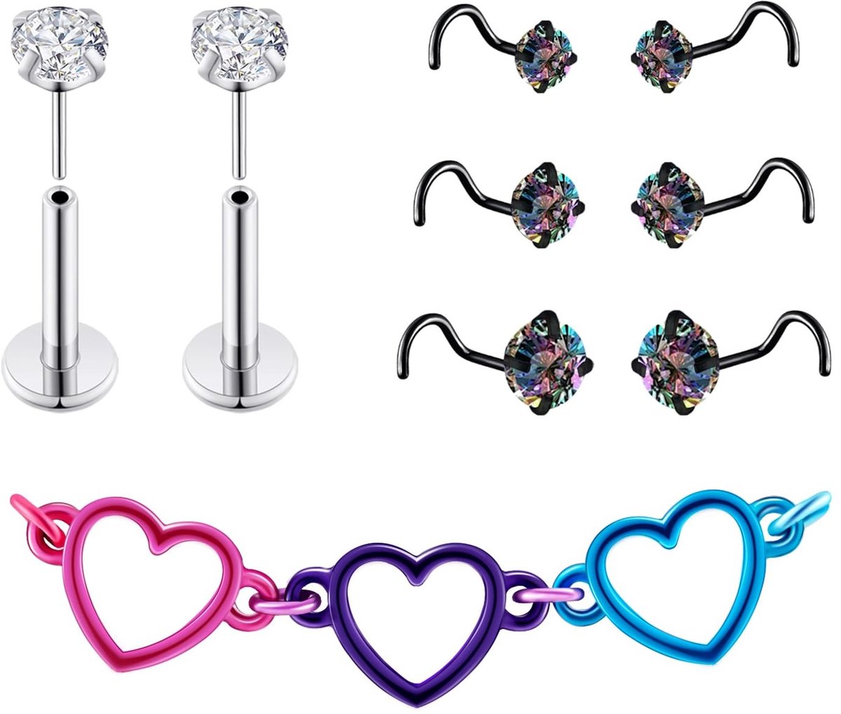 Livia home - Neusring - Neusketting - L-vormige neusstuds spiraal - 316L roestvrij staal - Neuspiercing - Sieraad voor elke gelegenheid