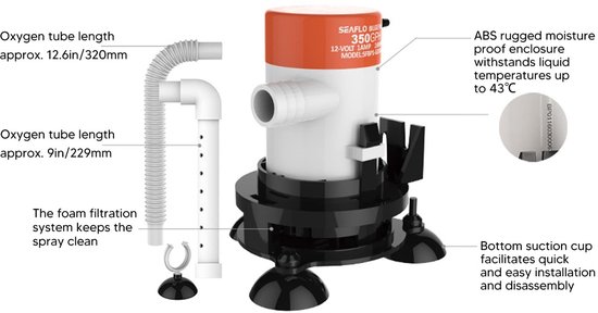 VT Goods - Boot Beluchting Pomp - Draagbare Aas Pomp - 12V - Beluchter voor Vis Bewaar Tank - Sterke Zuurstofvoorziening - Geschikt voor Elk Contain... van Merkloos — afbeelding 2