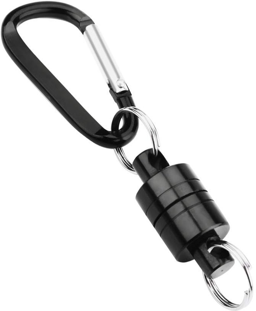 Jhubersproducts - Magnetische sleutelhanger - D-vormige karabijnhaak - Zwart - Aluminiumlegering - Voor outdooractiviteiten - Geschikt voor vissers