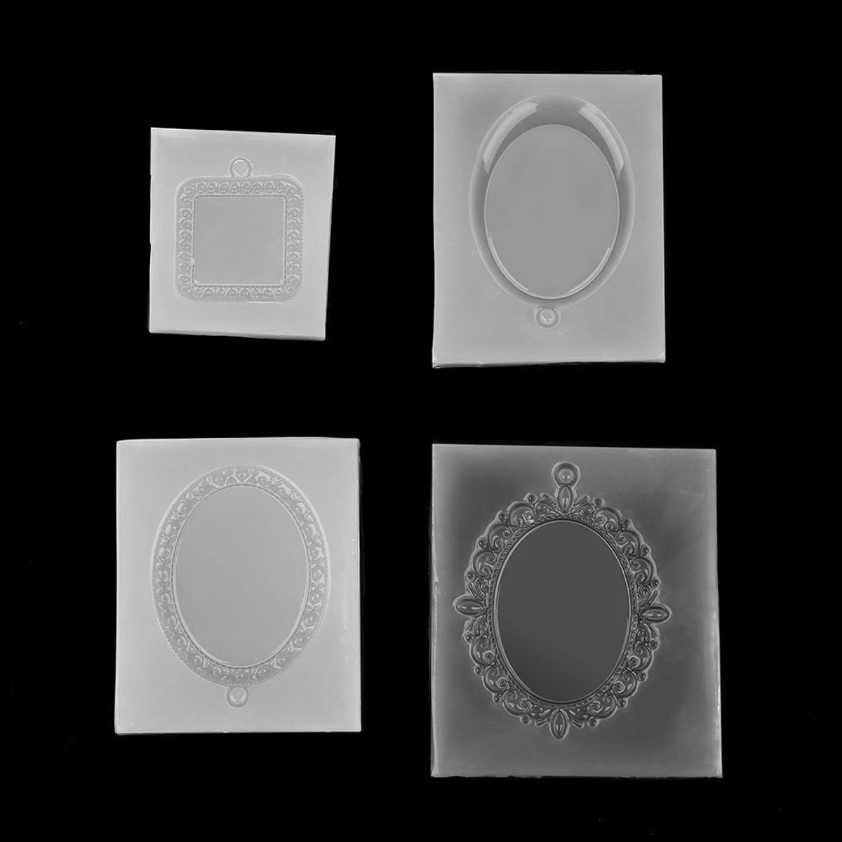 Jhubersproducts - Epoxyhars Set van 4 Stuks - Ovale en Vierkante Vormpjes - Handgemaakt Sieraden Gereedschap - Silicone van Levensmiddelenkwaliteit -