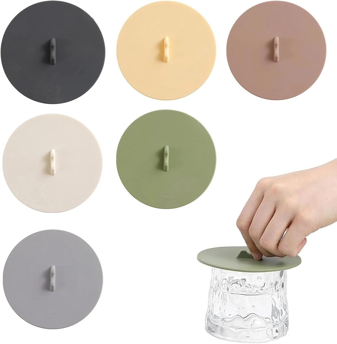 Set van 6 herbruikbare siliconen deksels in 6 kleuren, ideaal voor bekers, potten en schalen, 10 cm diameter
