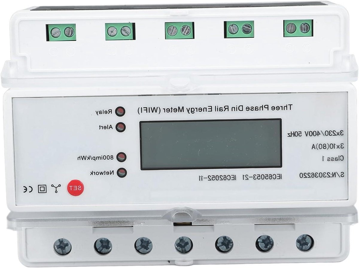 Slimme Elektriciteitsmeter - Energiekosten Monitor - Energie Verbruik Meten - App Beheer - 3 Fasen - Grijs