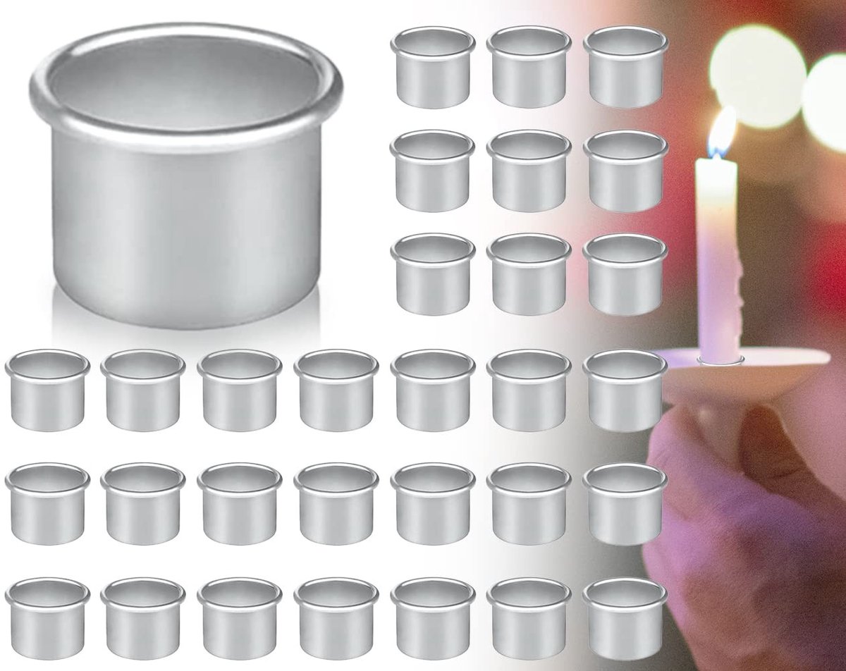 By shayne - metalen kandelaars - 30-delige set - ideaal voor diner- en verjaardagskaarsen - zilver - voor theelichtjes en tafelkaarsen - geschikt voo.