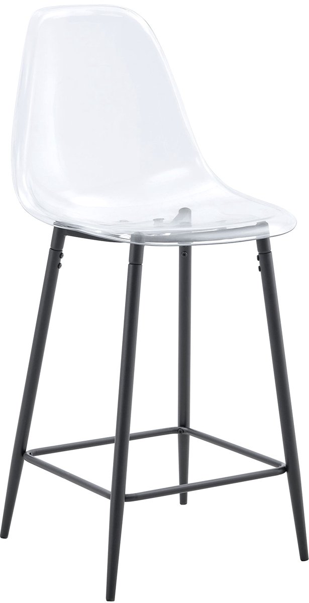 Merax Barkruk Set van 4 - Transparante Barstoelen met Rugleuning - Acryl Zitting en Metalen Frame Zwart - Moderne Keuken Barkrukken