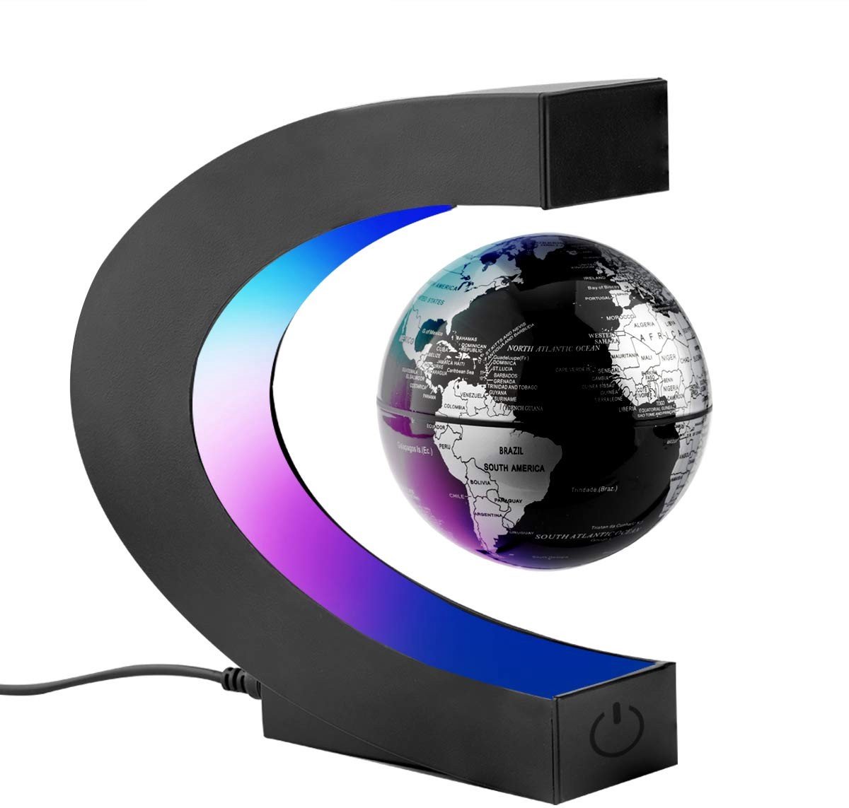 Dailygoods - Magnetische Zwevende Wereldbol - Creatieve C Vorm - Mooi Bureau Decoratie - Zwart - Aardrijkskunde Onderwijzen - Geweldig Cadeau voor Kin