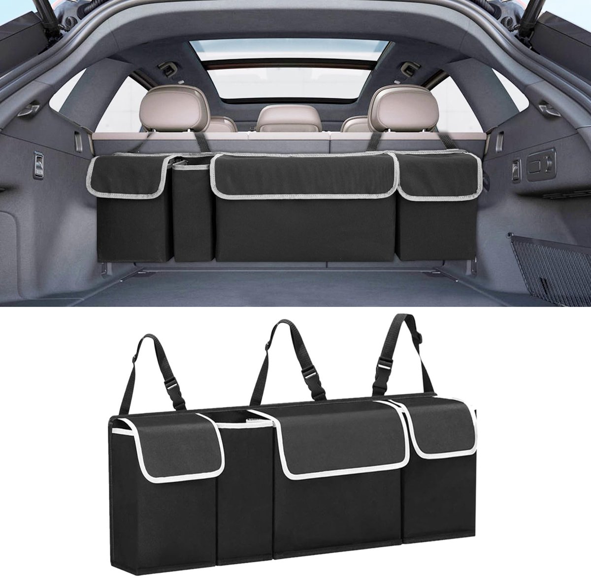 Dailygoods - Auto Kofferbak Organizer - Opbergtas voor Auto - Vouwbaar en Waterdicht - Met 4 Compartimenten - Ideaal voor Ruimtebesparing - Geschikt v