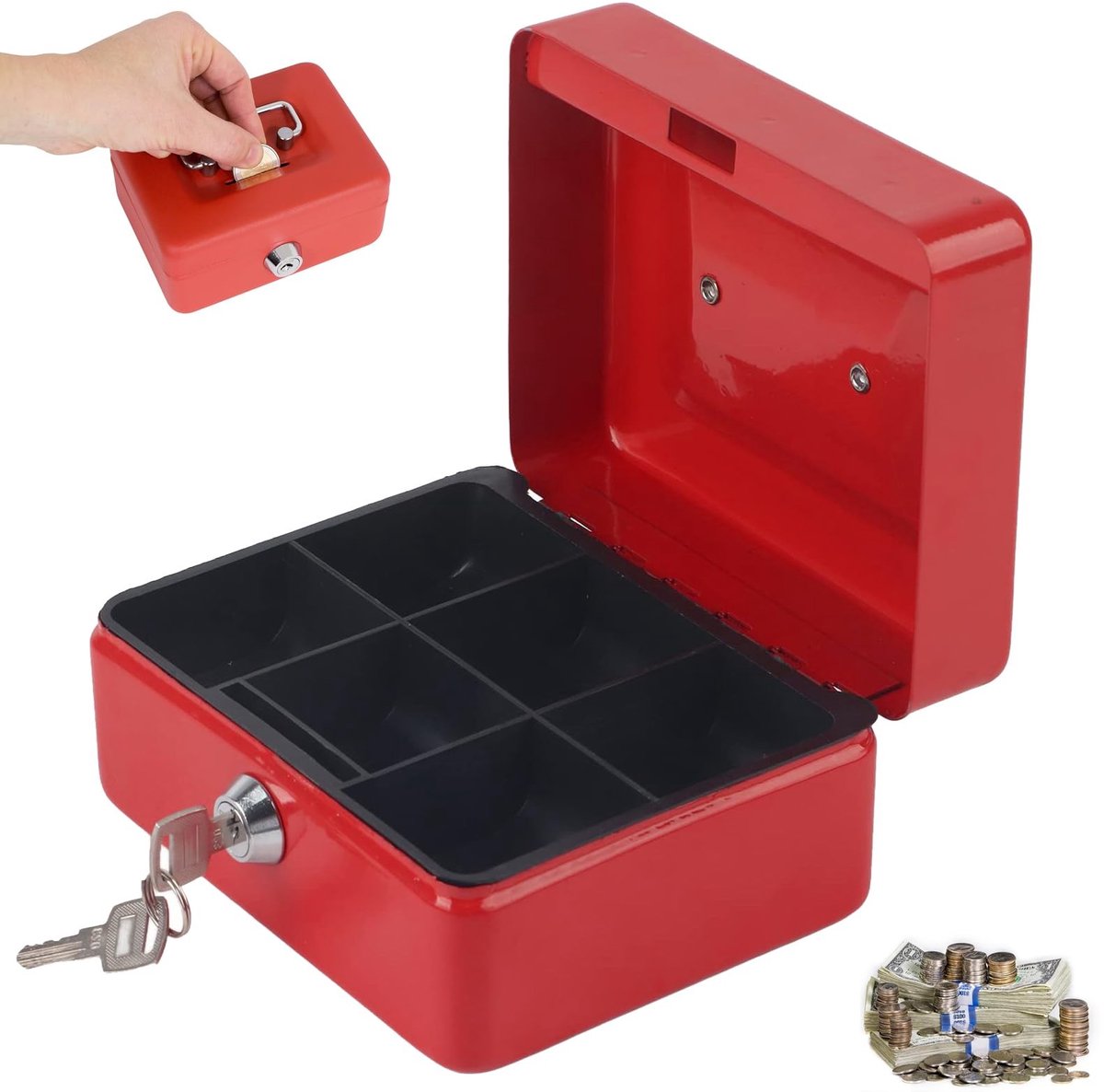 Dailygoods - Kleine Spaarpot - Sleutelbox - Compact en Elegant - Rood - Geldbox - Voor Opslag en Verzameling - 12,5 x 9,5 x 6 cm
