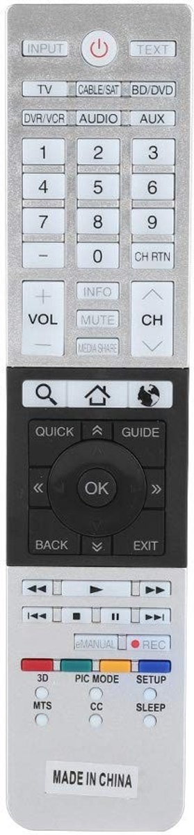 Dailygoods - Vervangende tv-controller - HD Smart TV-afstandsbediening - Zilver en zwart - 4K Ultra HD-tv - Geschikt voor Toshiba - CT-90430, CT-90429