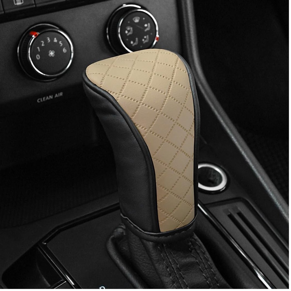Dailygoods - Dailygoody - Versnellingspook-afdekking - Ademend leer - Zwart Beige - Antislip bescherming - Universeel - Geschikt voor auto