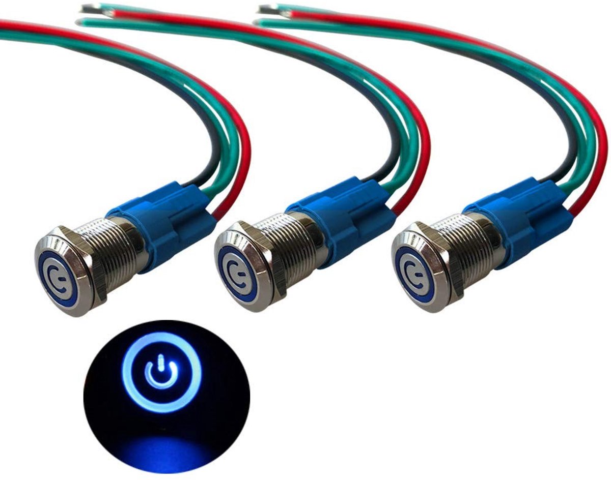Dailygoods - Dailygoody - Push Button Switch - Waterproof - LED - 12V/24V - Voor Auto Start - 12mm