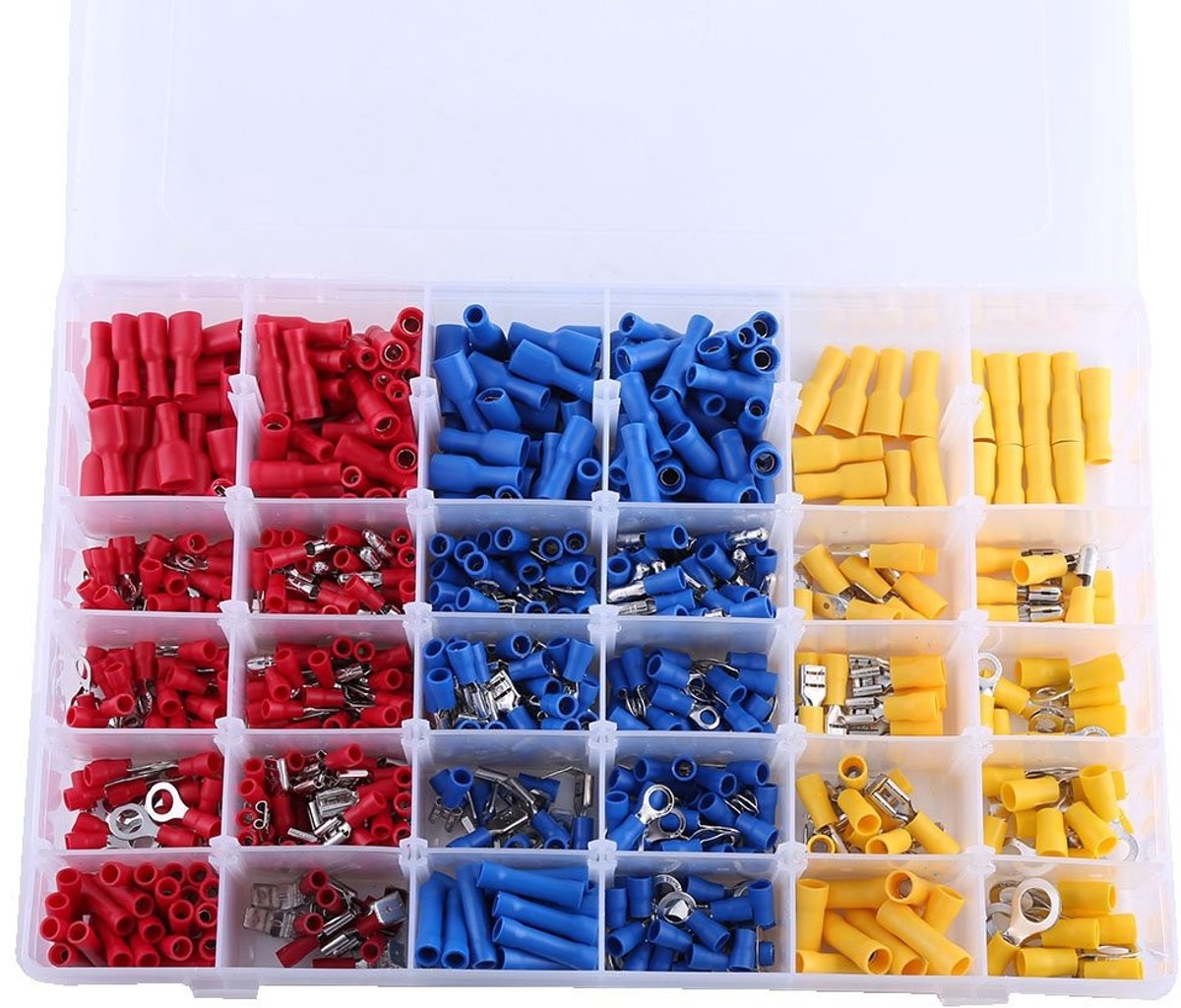 Dailygoods - Dailygoody - 720 Stuks Krimpkousen en Terminals - Compleet Assortiment - Rood, Blauw en Geel - Ideaal voor Elektrische Verbindingen - Geschikt voor Di.
