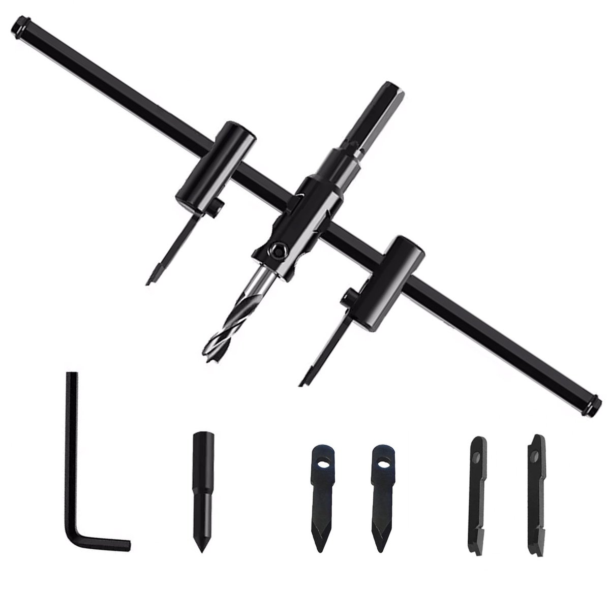 Dailygoods - Dailygoody - Cirkelsnijder - Verstelbaar - Houtbewerking gereedschap - 30-300 mm - Geschikt voor hout, kunststof en gipsplaat - Inclusief 4 messen en