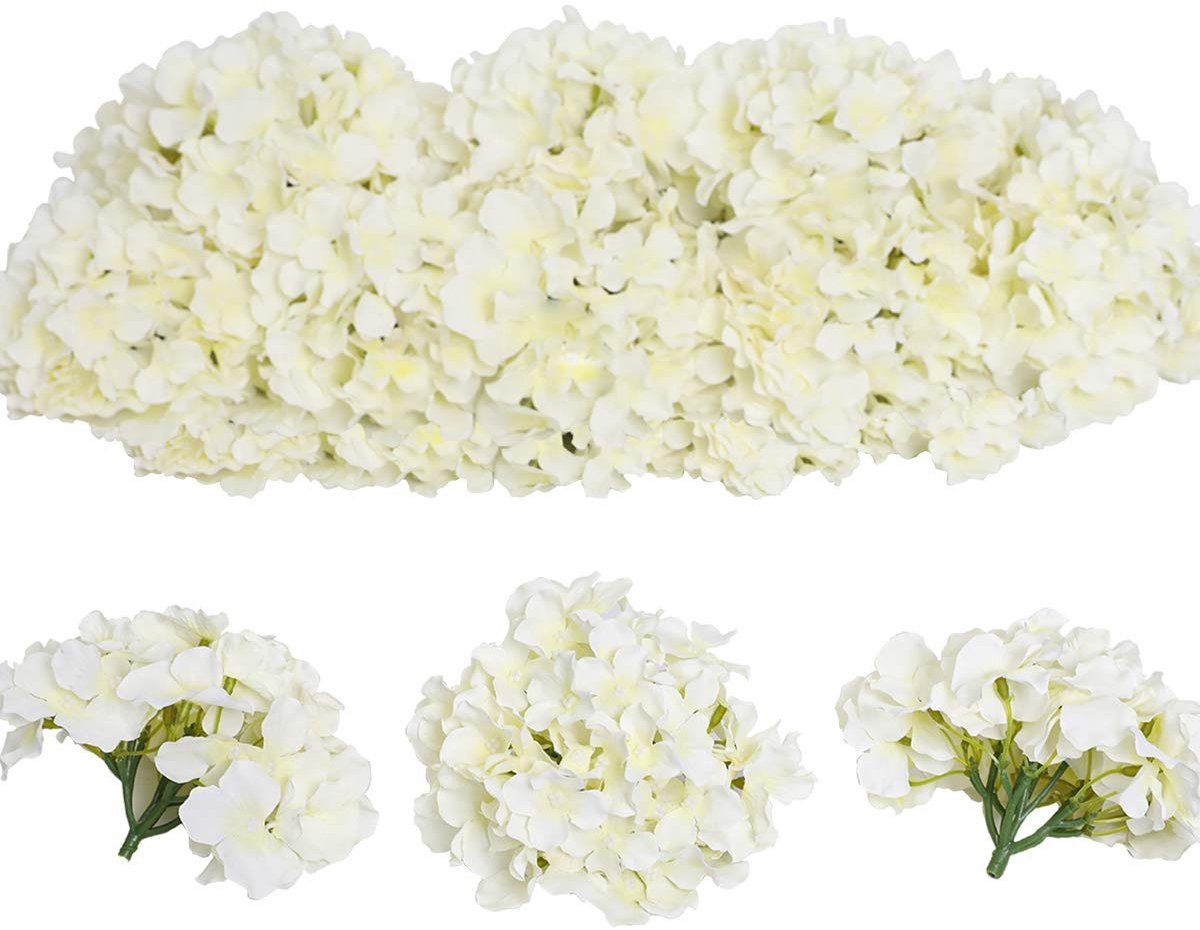 Dailygoody - Kunstmatige Hortensia - Pluizige Bloemen - Herbruikbaar en Duurzaam - Crèmewit - Bloemstukken - Decoratie voor Bruiloft en Thuis