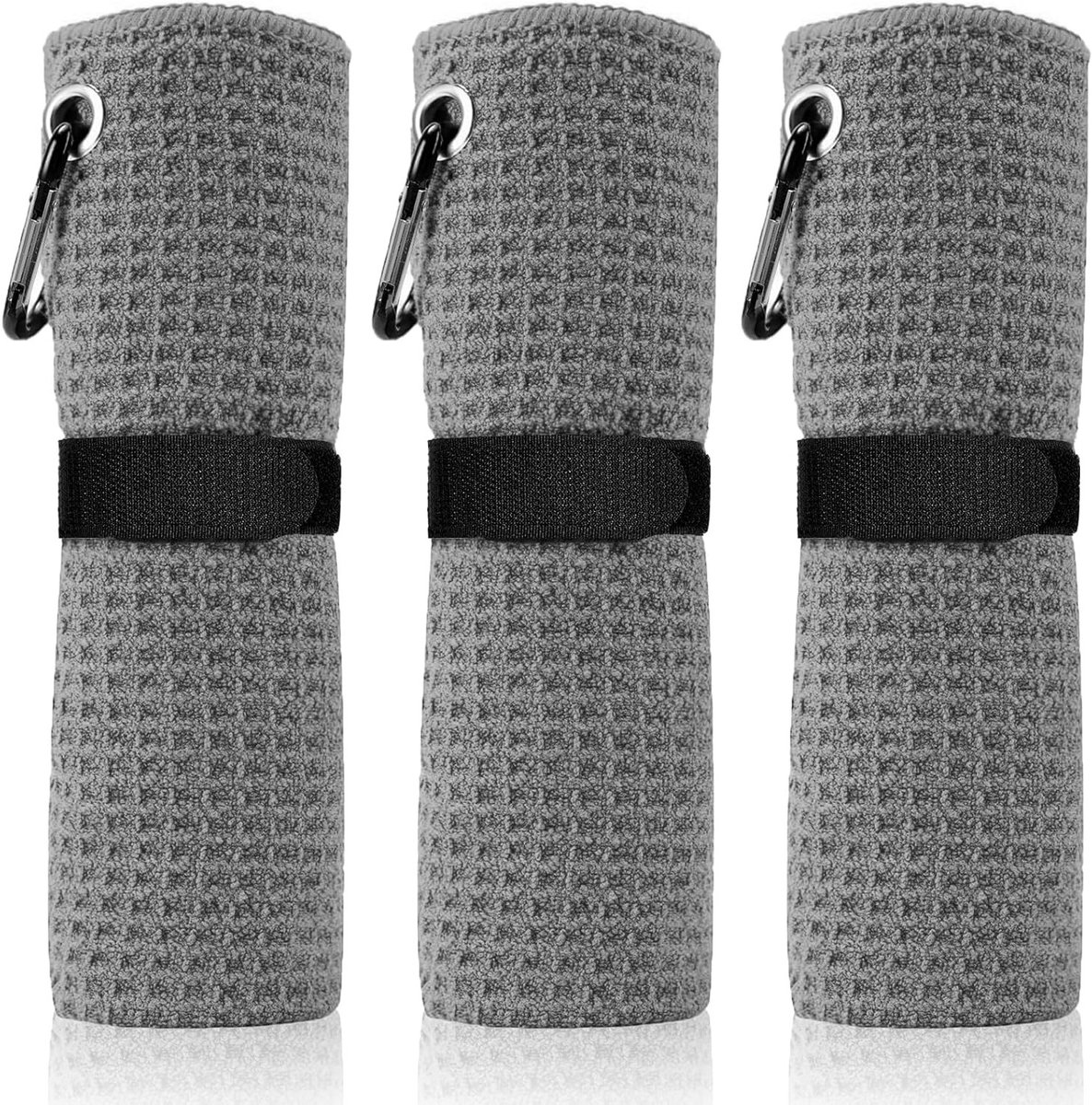 Set van 3 Microvezel Golfhanddoeken met Carabiner Clip, Absorberend, Sneldrogend en Geurvrij, 41 x 30 cm, Wafelpatroon, Ideaal voor Golfaccessoires