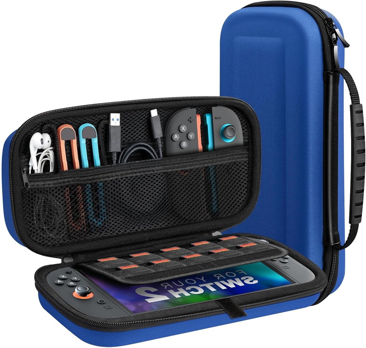 Draagbare Hard Shell Beschermhoes voor Nintendo Switch 2 met Grote Capaciteit en 10 Game Card Slots, Ideaal voor Reizen en Accessoires, Donkerblauw