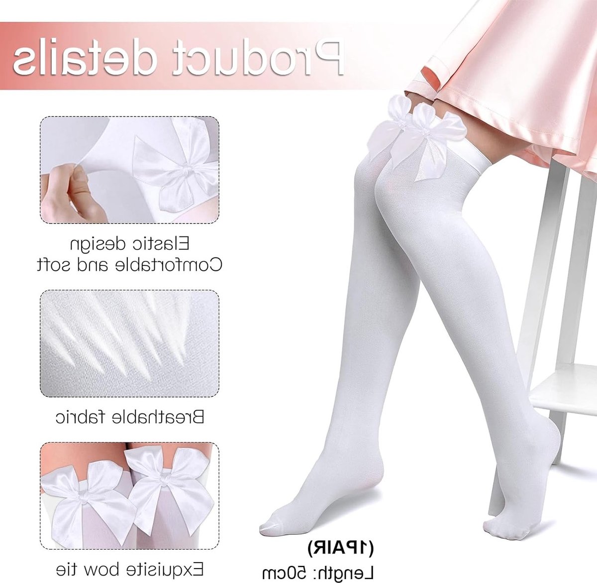 Elegante Overknees Kousen voor Dames met Strik, Satijnen Thigh High Kousen, Perfect voor Feestjes en Speciale Gelegenheden