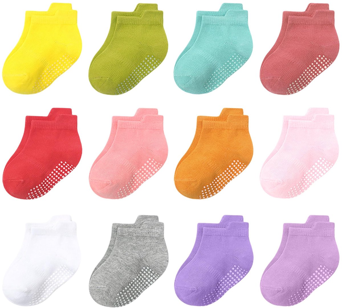 Dailygoody - Solidchoice - Dailygoody - Baby Sokken - Antislip Sokken - Zachte Katoenen Enkelsokken - Ademend - Grip Sokken - Geschikt voor Peuters - 12 Paar