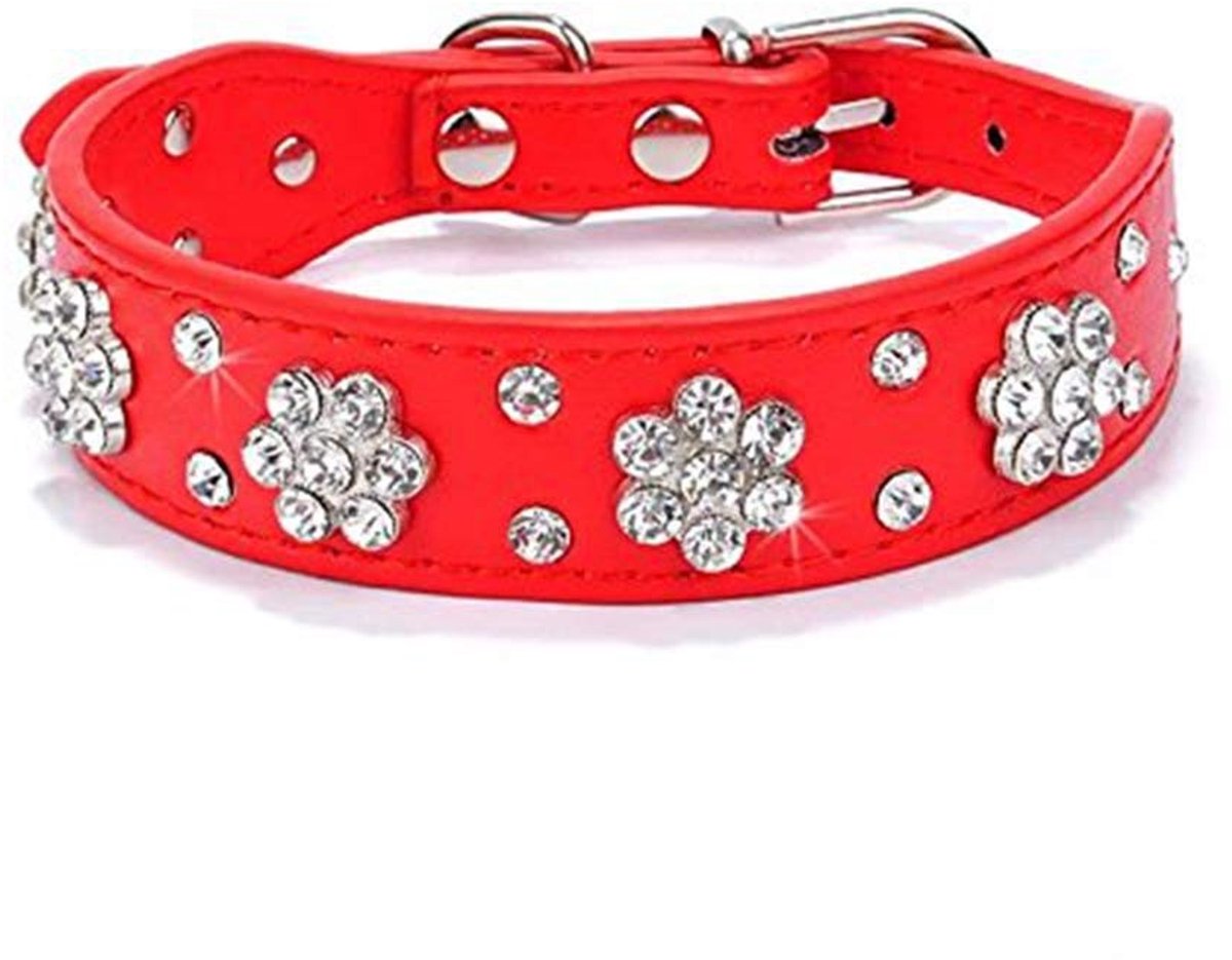 Dailygoods - Verstelbare PU Leren Hondenhalsband met Strass Steentjes