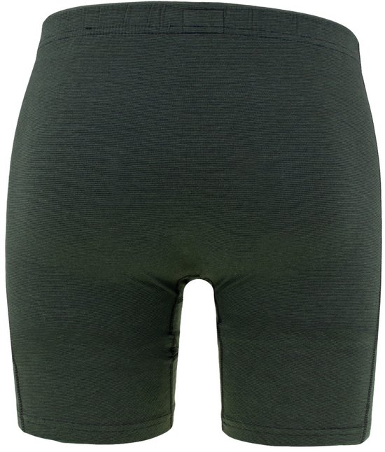Donkergroene, lange boxer met fijne ribbels, achterkant.