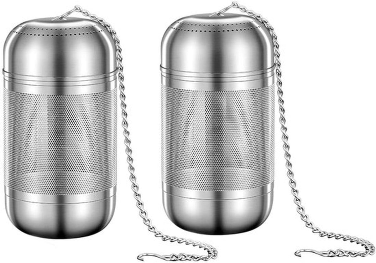 2 stuks - roestvrijstalen kruidenbal, roestvrijstalen thee-ei, losse thee-eizakken voor het koken, thee-infusers voor losse thee, theezeefjes met schroefdraad, pekelmand, mesh-thee, huishoudelijke soep, 8*4 cm, 316 roestvrij staal