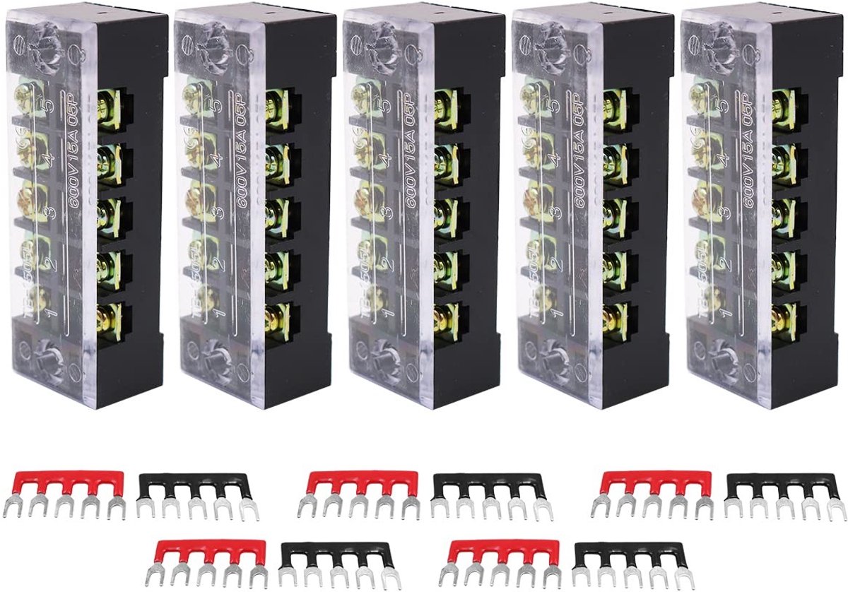 Dailygoody - 5-Polige Terminal Blokken - Schroefverbinding - Voor elektrische aansluitingen - 15A - 600V - Duurzaam en betrouwbaar - Geschikt voor ins...