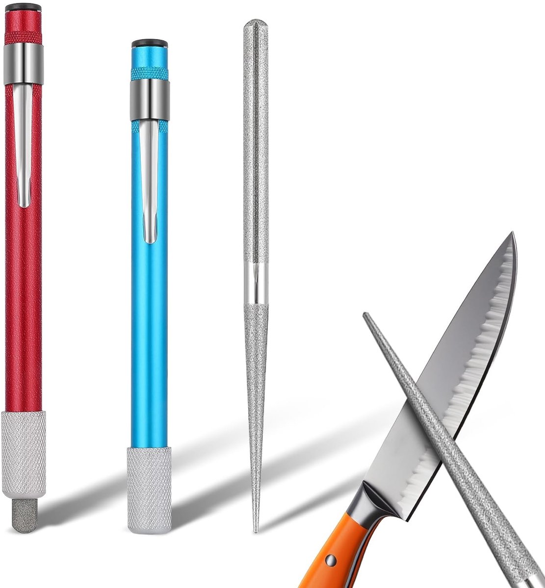 Dailygoody - Gekartelde messenslijper - Diamantslijper - Voor buiten koken en jagen - Blauw en rood - Handmatige messenslijper - Geschikt voor outdoor...