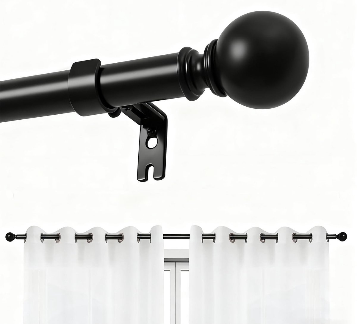 Dailygoods - Dailygoody - Verstelbare gordijnroede - Decoratief - Zwart - Aluminium eindkap - Geschikt voor doucheruimte, slaapkamer, woonkamer
