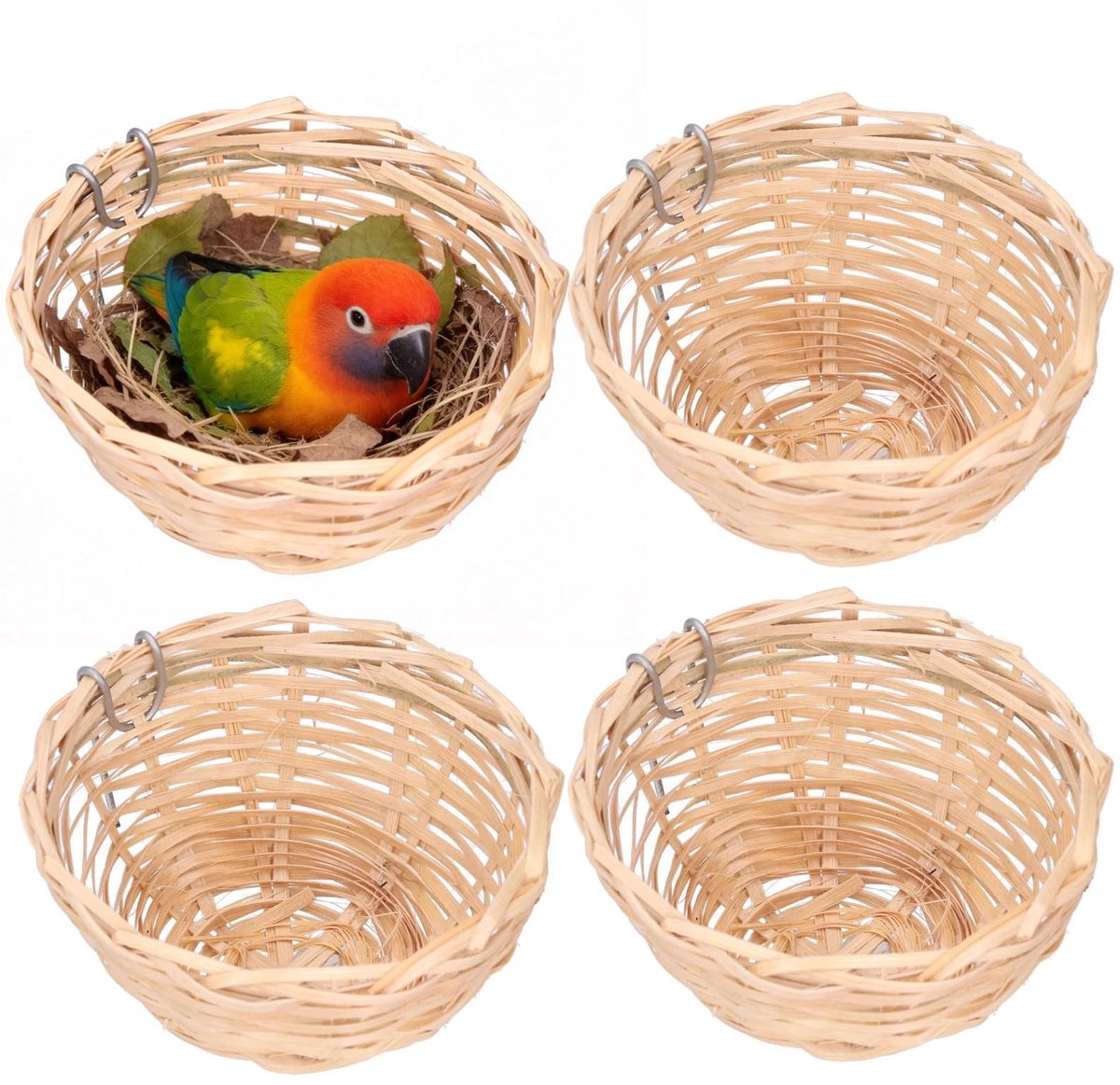 Dailygoods - Dailygoody - Vogelnest - Handgemaakt - Natuurlijk Bamboe - Vogelhuis - Geschikt voor Papegaaien - 4 Stuks