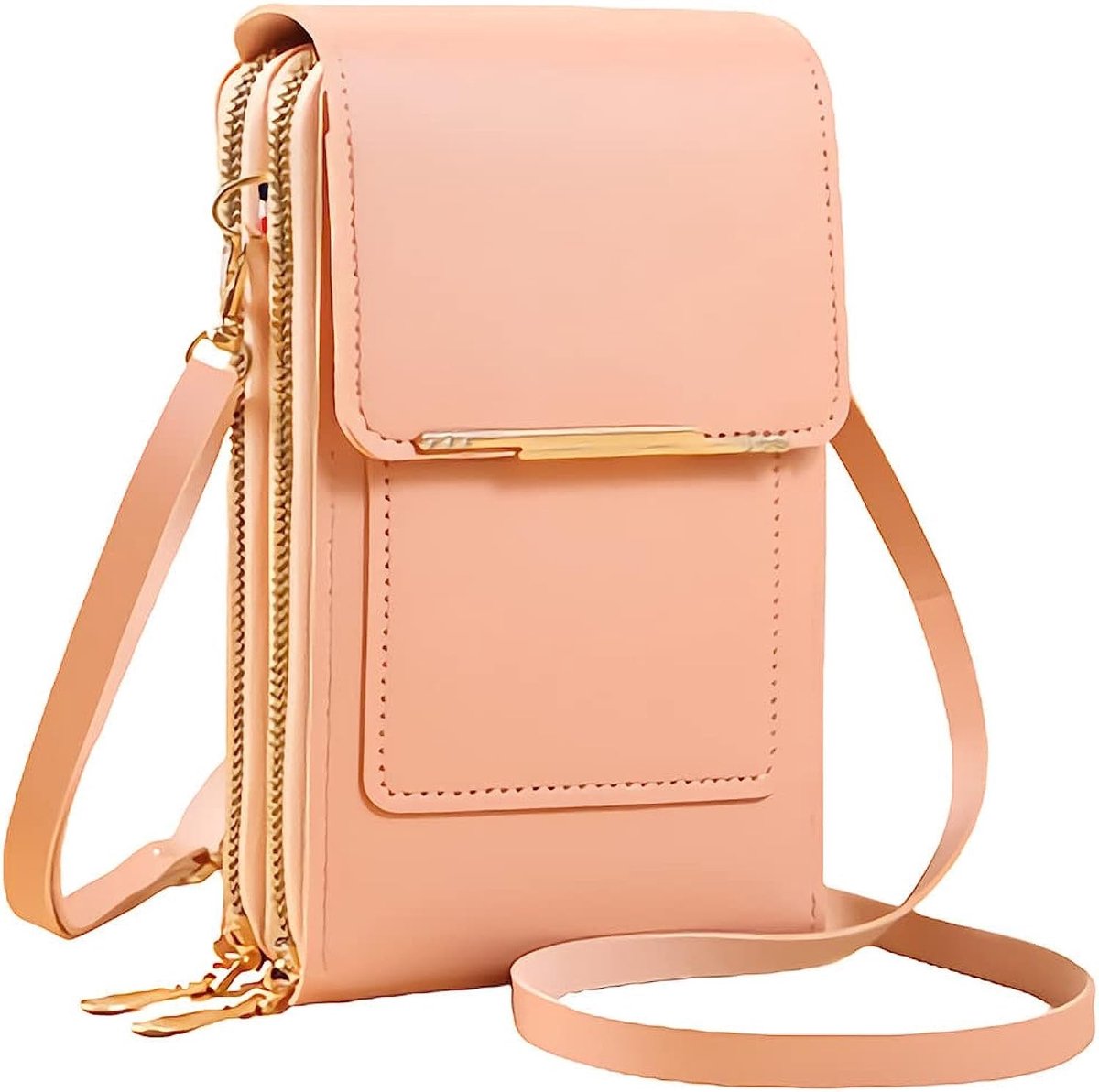 Dailygoods - Dailygoody - Anti-diefstal lederen tas - crossbody tas voor mobiele telefoon - veilig en praktisch - lichtroze - portemonnee met touchscreen - geschik...