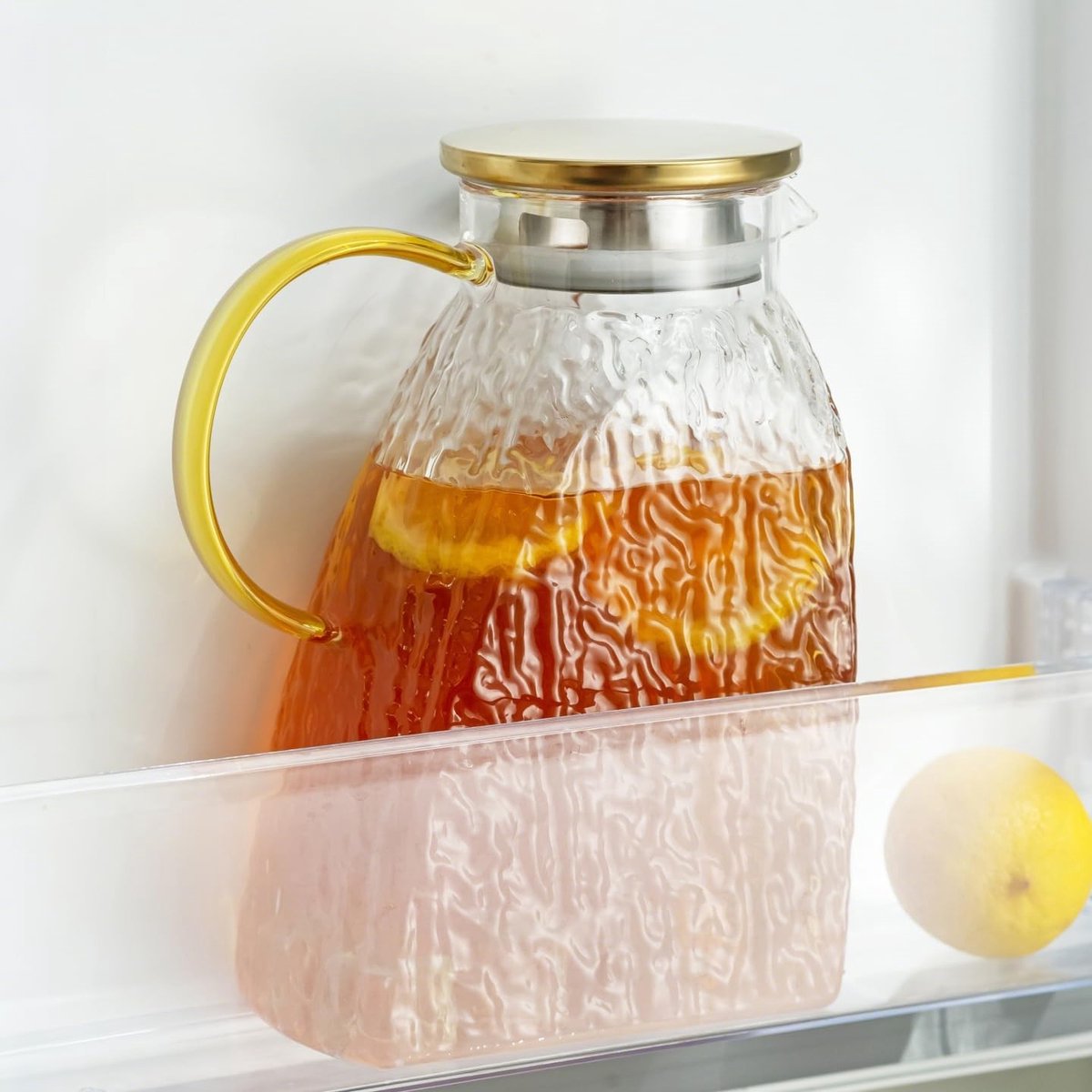 Glazen Waterkan met Deksel en Handvat, 1.8L Borosilicaatglas voor Koelkast, Ideaal voor Ijsthee, Sap en Koffie