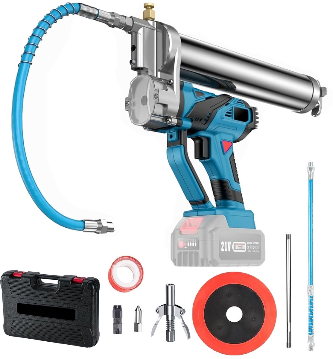 Dailygoody - Accu-vetspuit - Draadloze vetspuit - 10000 - Elektrisch - Gemakkelijke smering - Geschikt voor voertuigen en machines - Blauw