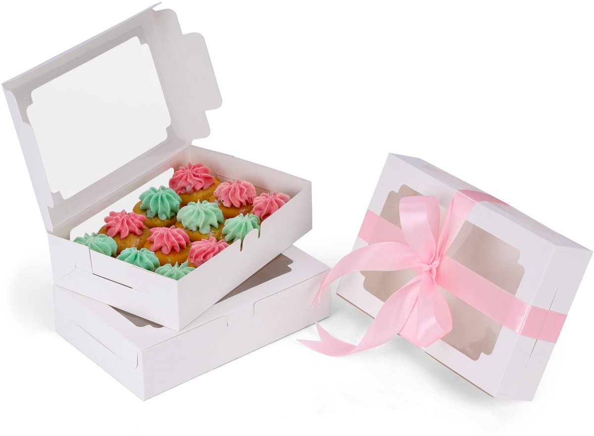 Dailygoody - Gebaksdozen - Kraft Bakkerijdozen - Wegwerpverpakkingen - Witpapier - Met Venster - Voor Koekjes en Taarten - 20 Stuks