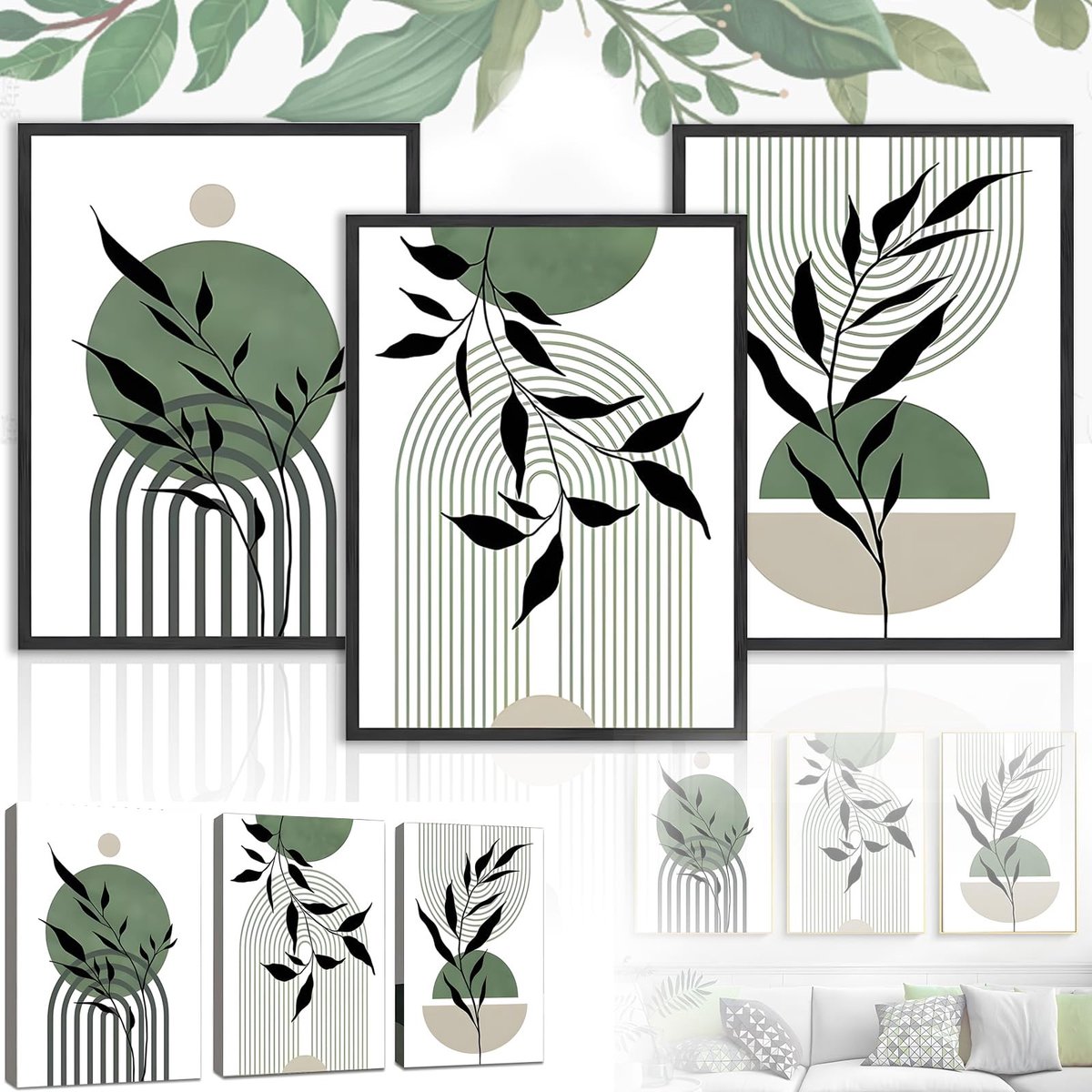 Dailygoody - Boho Poster - Groene Plant Bladeren - Abstracte Wanddecoratie - 30x40cm - Minimalistisch - Hoogwaardige visuele effecten - Geschikt voor
