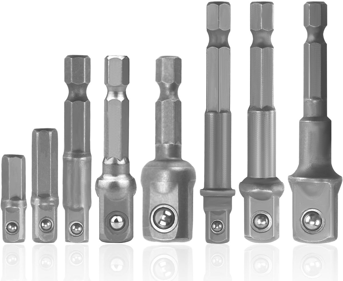Dailygoods - Dailygoody - 8-delige dopsleuteladapterset - Boormachine adapter - Hoogwaardige kwaliteit - Zeskantige adapters - Ideaal voor klussen - Geschikt voor