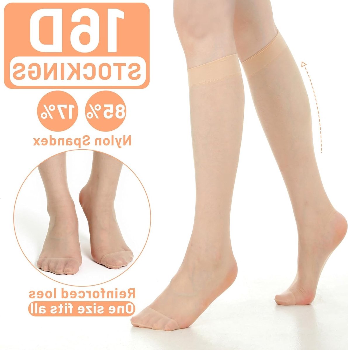 Transparante Nylon Kniekousen voor Dames, 20 Denier, Zwart en Huidskleur, Comfortabele en Elegante Kniehoge Sokken voor Elke Gelegenheid