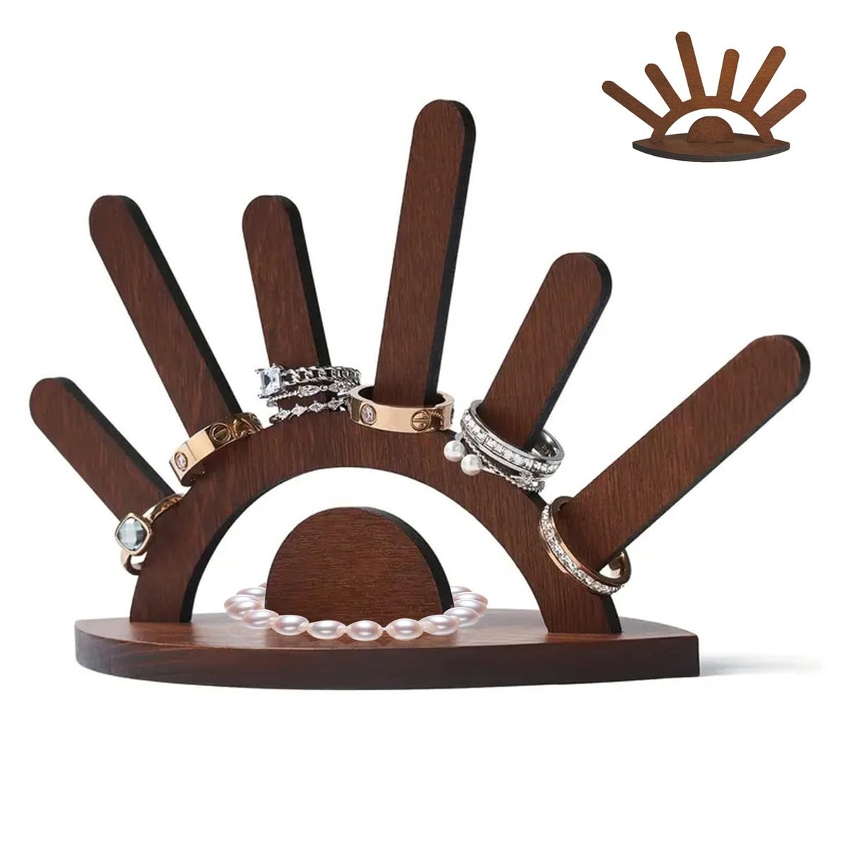 Dailygoods - Dailygoody - Houten Ringhouder - Elegante Sieradenstandaard - Ruimtebesparend - Geschikt voor Ringen en Armbanden - Perfect voor Organisatie - Stijlvo